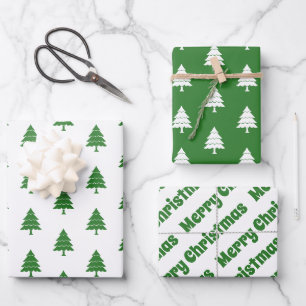 Feuille De Papier Cadeau Arbres verts et blancs Joyeux Noël