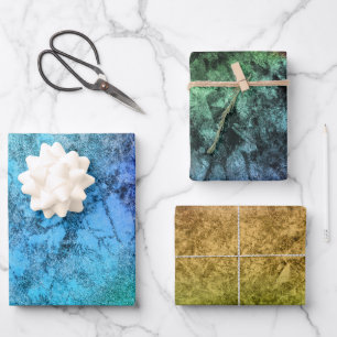 Feuille De Papier Cadeau Arc-en-ciel bleu vert texturé à l'aquarelle