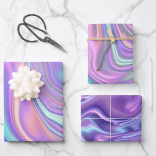 Feuille De Papier Cadeau Arc-en-ciel métallisé iridescent rose aqua violet