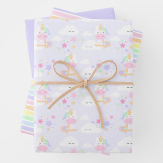 Feuille De Papier Cadeau Arc-en-ciel Princesse Unicorn Party Enveloppement 