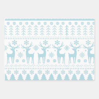Feuille De Papier Cadeau Arctic Blue Folk Art thème hiver