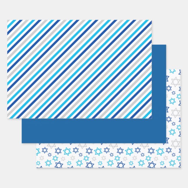 Feuille De Papier Cadeau Argent bleu Hanoukka (Lot)