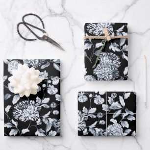 Feuille De Papier Cadeau Argent Dahlias Vin Floral Choisissez la couleur Ar