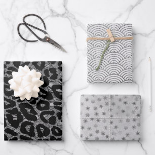 Feuille De Papier Cadeau Argent Glam Leopard Snowflake Rainbows