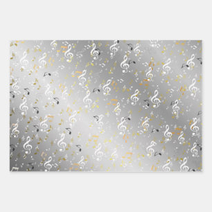 Feuille De Papier Cadeau argent, Musical+ Note, luxe, or, royal, élégant