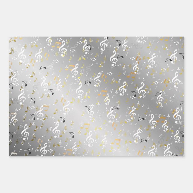 Feuille De Papier Cadeau argent, Musical+ Note, luxe, or, royal, élégant (Devant)
