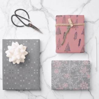 Feuille De Papier Cadeau Argent Polka Dot Argent Noël Arbres Snowflakes