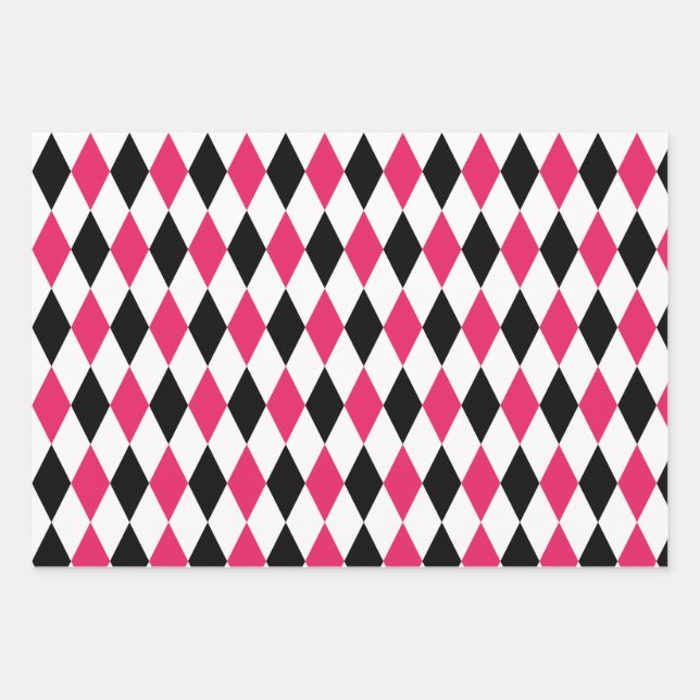Feuille De Papier Cadeau Arlequin blanc noir Carreau imprimé géométrique (Devant)