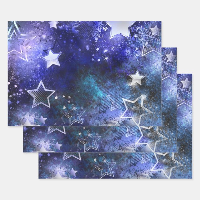 Feuille De Papier Cadeau Arrière - plan spatial avec étoiles (Lot)