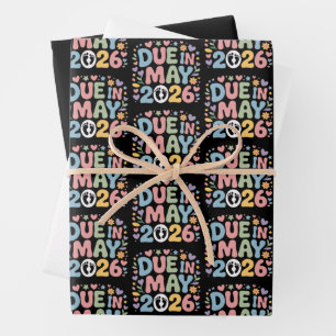 Feuille De Papier Cadeau Arrivée mai 2026 Bébé à naître Maman Grossesse 