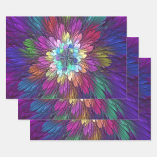 Feuille De Papier Cadeau Art abstrait fractal de fleurs psychédéliques colo