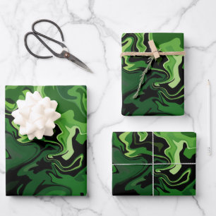 Feuille De Papier Cadeau Art de flux vert abstrait 