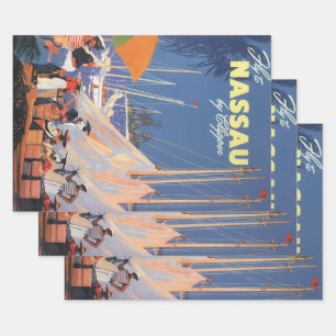 Feuille De Papier Cadeau Art de voyage vintage aux Bahamas, Fly Nassau par