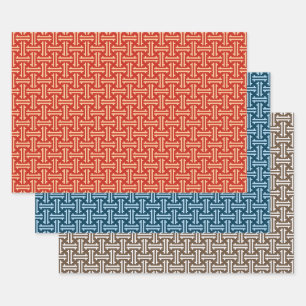 Feuille De Papier Cadeau Art déco furet chinois, orange, bleu et taupe