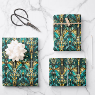 Feuille De Papier Cadeau Art Deco Gold & Teal Wrapping Paper Flat Sheets