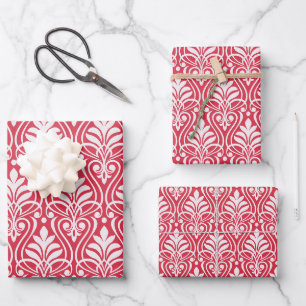 Feuille De Papier Cadeau Art Déco Motif 01 - Blanc sur Paradise Rose