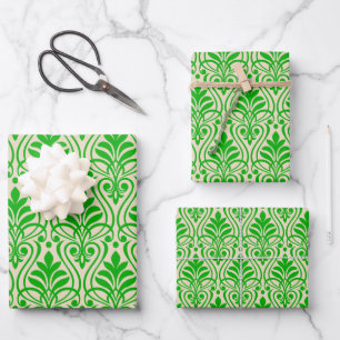 Feuille De Papier Cadeau Art Déco Motif 01 - Vert chaux foncé sur blanc cas