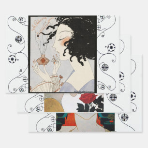 Feuille De Papier Cadeau ART DÉCO PORTRAITS FEMMES Parfums Beauté Mode