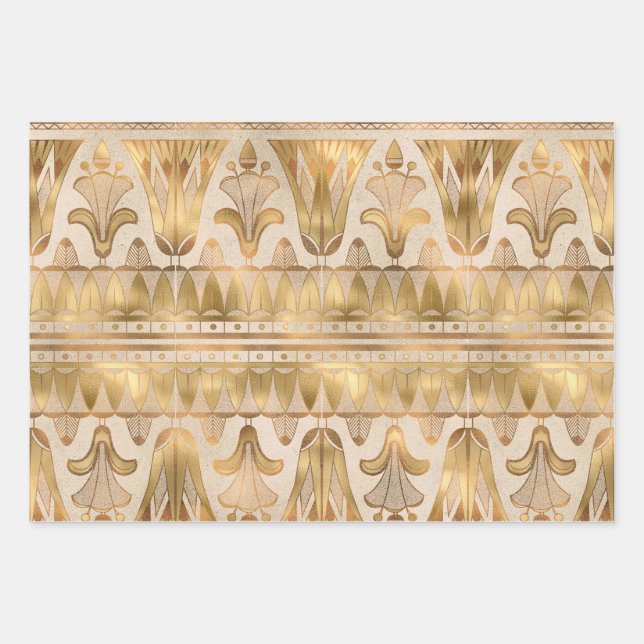 Feuille De Papier Cadeau Art Déco Shimmer d'or (Devant)