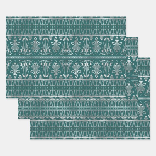 Feuille De Papier Cadeau Art déco Turquoise et argenté (Lot)
