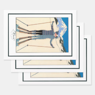 Feuille De Papier Cadeau Art Déco vintage, Amants en Neige par George Barbi