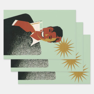 Feuille De Papier Cadeau Art Déco vintage, Homme avec Cocktail au soleil