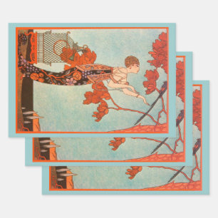 Feuille De Papier Cadeau Art Déco vintage, Oiseau de Flighty par George Bar