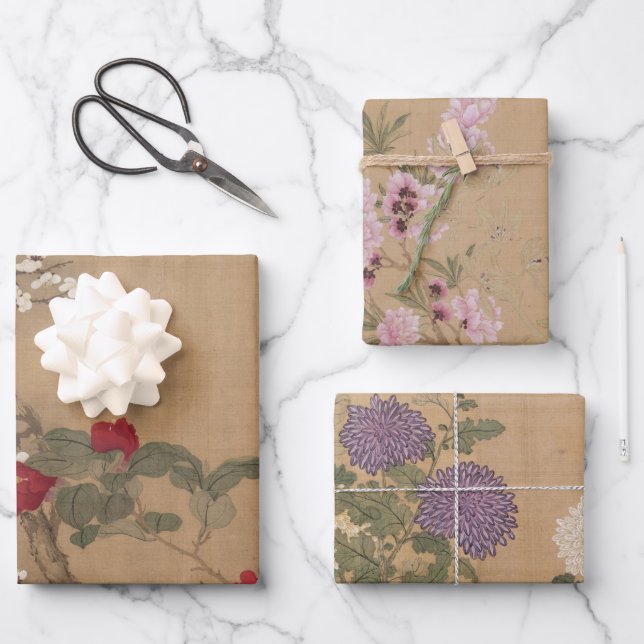 Feuille De Papier Cadeau Art Floral chinois vintage (Recto)