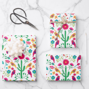 Feuille De Papier Cadeau Art floral traditionnel mexicain Couleurs vives