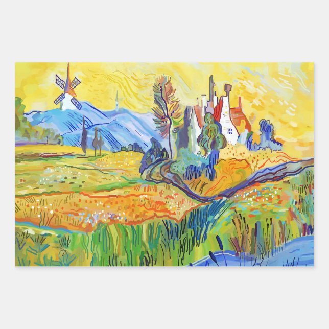 Feuille De Papier Cadeau Art Impressionniste Moderne Été Provence Paysage (Devant)