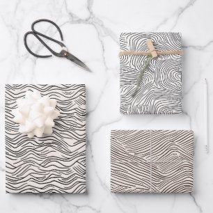 Feuille De Papier Cadeau Art minimaliste en ligne noire et blanche