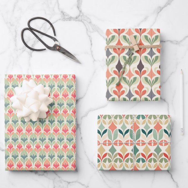 Feuille De Papier Cadeau Art moderne Boho Pastel du milieu du siècle (Recto)