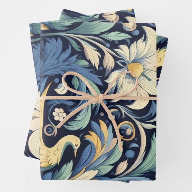 Feuille De Papier Cadeau Art Morris aux fleurs (En situation)