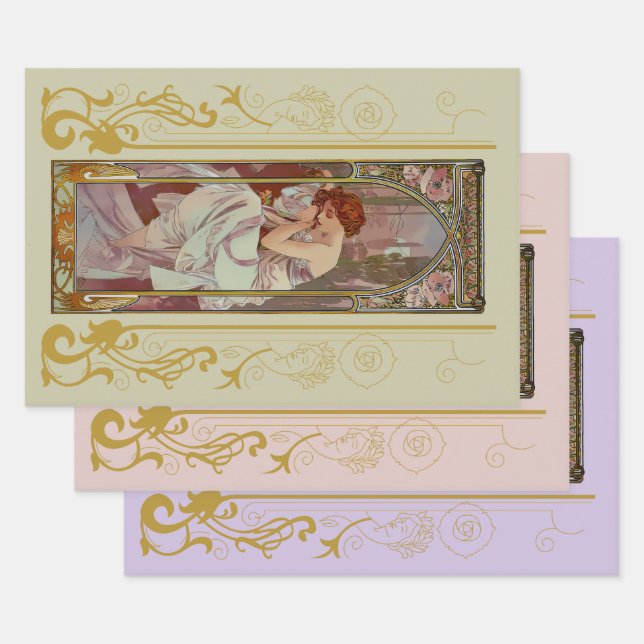Feuille De Papier Cadeau Art Nouveau Alphonse Mucha (Lot)