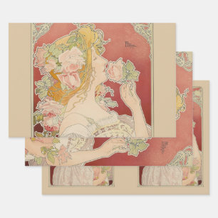Feuille De Papier Cadeau Art Nouveau Belle Époque Dame Roses Livemont