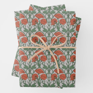 Feuille De Papier Cadeau Art Nouveau Floral Green Red Poppy
