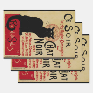 Feuille De Papier Cadeau Art Nouveau vintage, Ce Soir Chat Noir Chat Noir