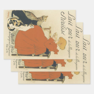 Feuille De Papier Cadeau Art nouveau vintage victorien, Jeune fille avec de