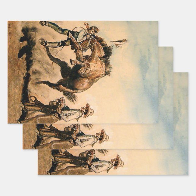Feuille De Papier Cadeau Art occidental "Mule" de Will James (Lot)