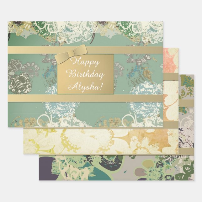 Feuille De Papier Cadeau Art original personnalisé Enveloppement floral (Lot)