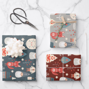Feuille De Papier Cadeau Art populaire scandinave avec génomes de Noël