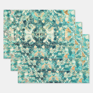 Feuille De Papier Cadeau Art tribal design de texture sarcelle verte vintag