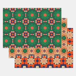 Feuille De Papier Cadeau Art Tribal Native En Gras Couleurs Motif Set 1