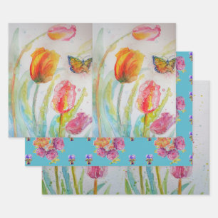 Feuille De Papier Cadeau Art Tulipe coloré Fleur Floral Lys Aquarelle