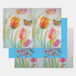 Feuille De Papier Cadeau Art tulipe coloré Fleur Floral Spring Aquarelle