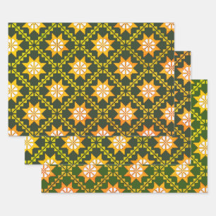 Feuille De Papier Cadeau Art Vintage vert letton Auseklis motif 