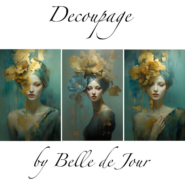 Feuille De Papier Cadeau Artistic women's portraits, gold accents, flowers (Créateur téléchargé)