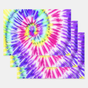 Feuille De Papier Cadeau Artsy Neon Rainbow Tie Dye Motif d'aquarelle