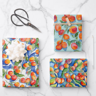 Feuille De Papier Cadeau Artsy Orange Apricots Fruits Motif aquarelle