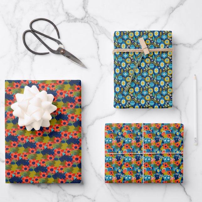 Feuille De Papier Cadeau Artsy Poinsettia Noël (Recto)